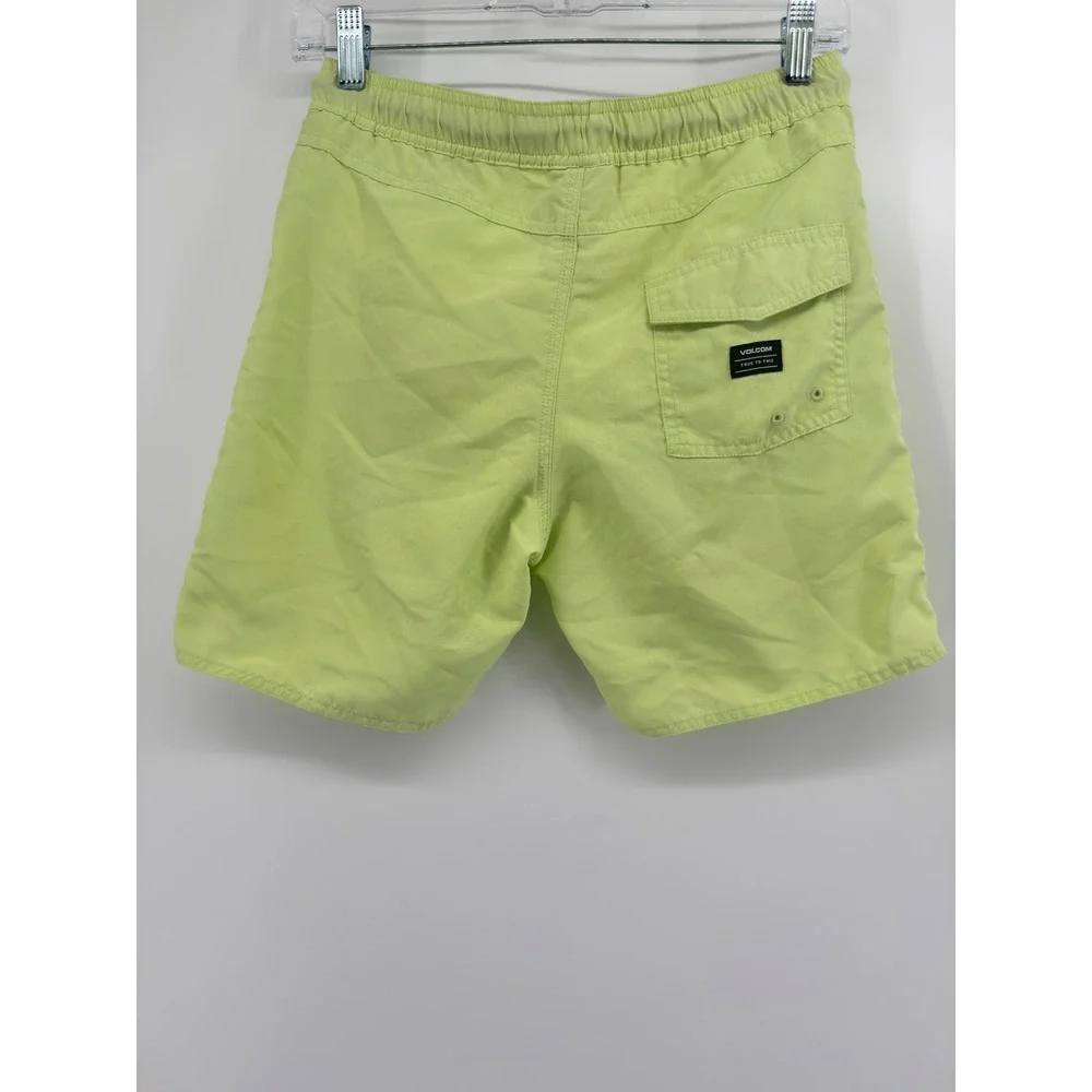 Volcom Boys Lime Green Swim Trunks Board Shorts Size XL 16 Mesh Lined Drawstring